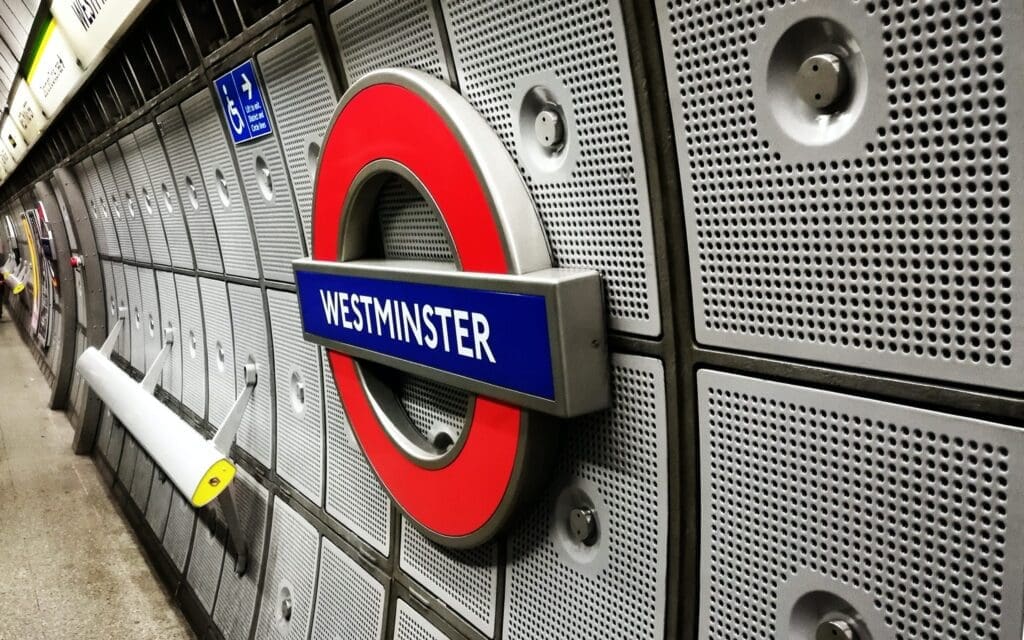 Tube station sign for Westminster