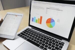 financial modelling graphs and data visualisation on computer